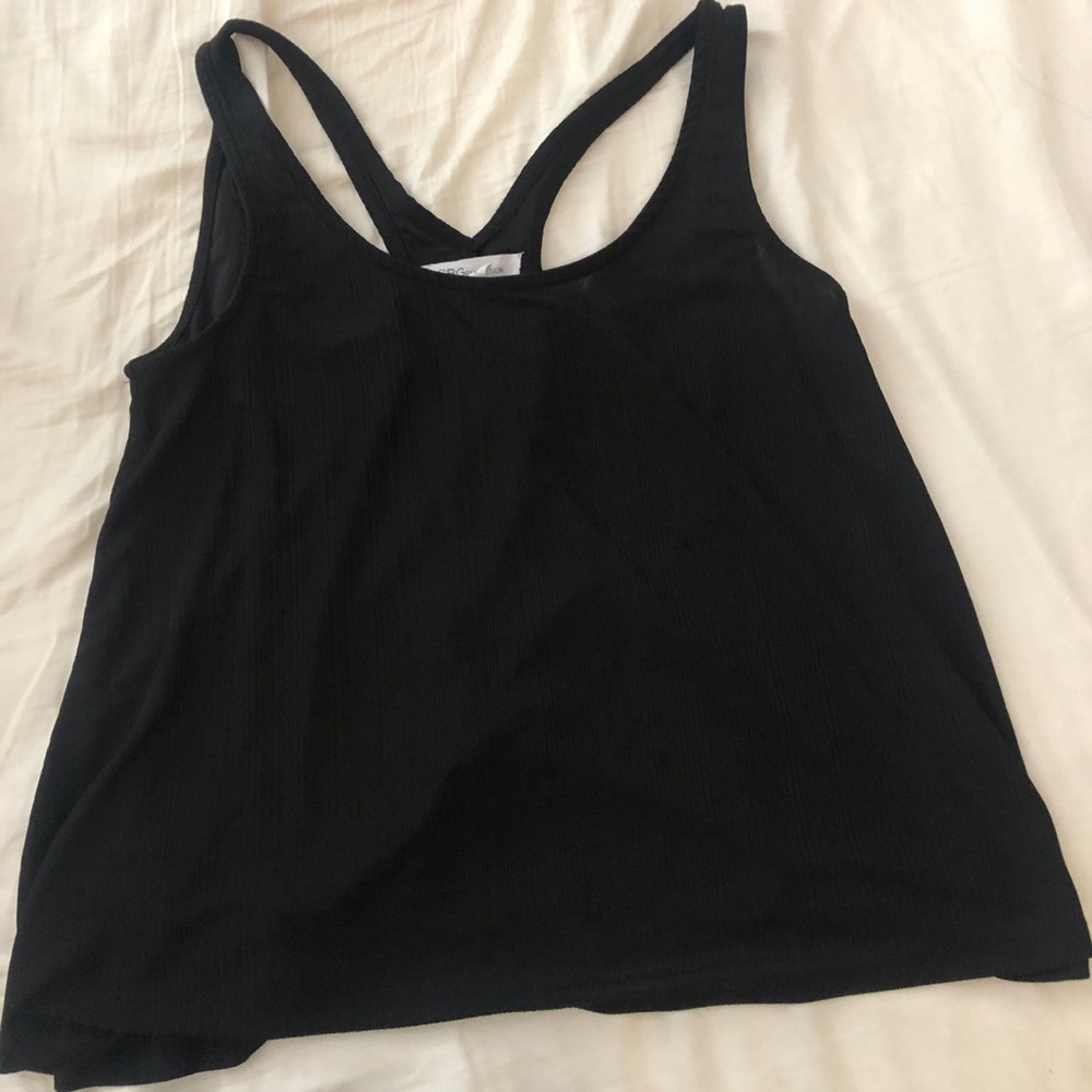 BCBG Black shiny top open back